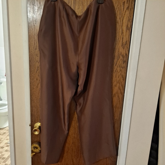 Kate Hill 100% Silk High Waisted Chocolate Brown Trousers - Picture 2 of 5